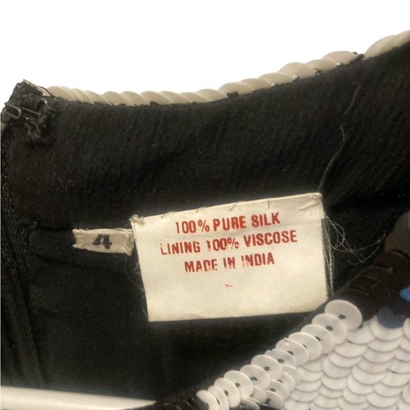 Vintage BLACK & WHITE ZEBRA PRINT SEQUIN SHORT DRESS-100% Silk- Sz 4-AMAZING! - Picture 5 of 8